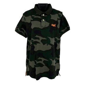 Superdry SIze Medium Men Classic Camo Pique Polo Shirt Collar Short Sleeve Green